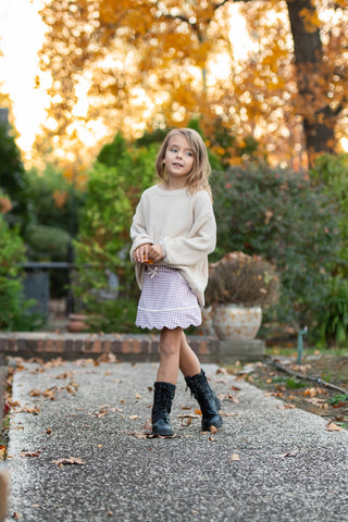 Cozy Sweater & (Plum) Gingham Activewear Skort Set -Ready to Ship