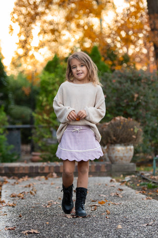 Cozy Sweater & (Plum) Gingham Activewear Skort Set -Ready to Ship