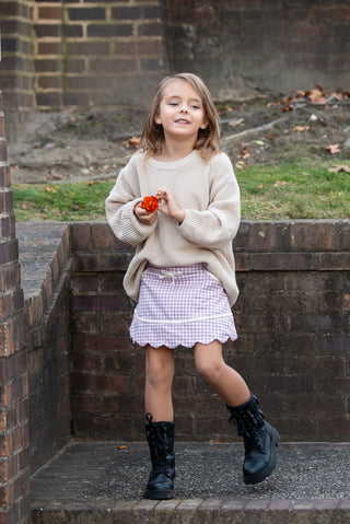 Cozy Sweater & (Plum) Gingham Activewear Skort Set -Ready to Ship