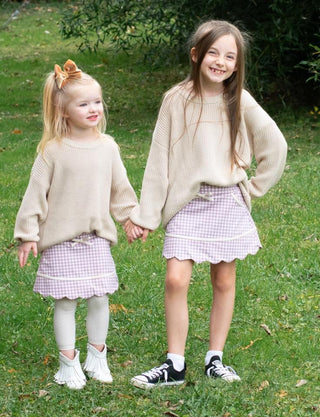 Cozy Sweater & (Plum) Gingham Activewear Skort Set -Ready to Ship