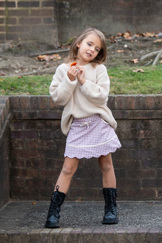 Cozy Sweater & (Plum) Gingham Activewear Skort Set -Ready to Ship