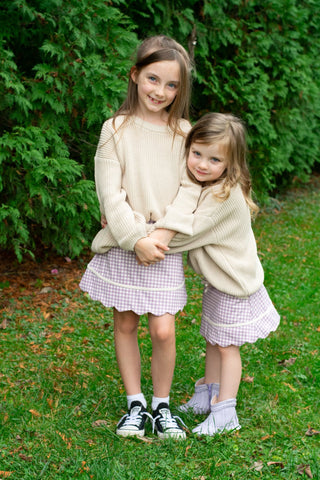 Cozy Sweater & (Plum) Gingham Activewear Skort Set -Ready to Ship