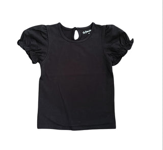 Puff Sleeve Top- Black Cotton Knit
