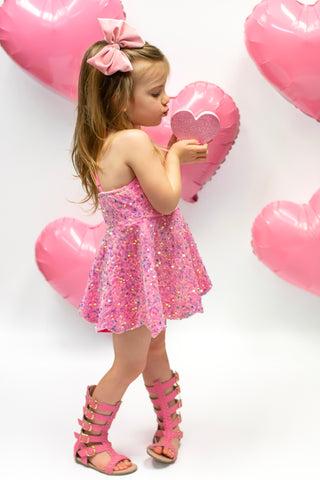 Pink- Sparkle & Shine Scalloped Sequin Skort Dress