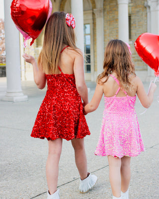 Pink- Sparkle & Shine Scalloped Sequin Skort Dress
