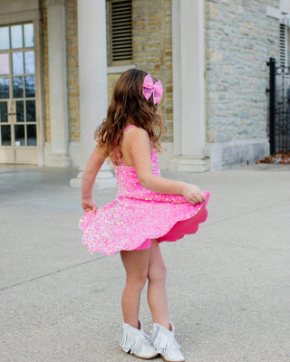 Pink- Sparkle & Shine Scalloped Sequin Skort Dress