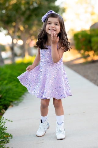 Purple - Sparkle & Shine Scalloped Sequin Skort Dress