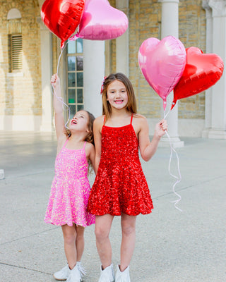 Red - Sparkle & Shine Scalloped Sequin Skort Dress **Pre-Order ETA Mid-End of April**