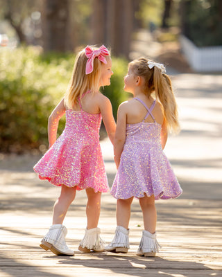 Pink- Sparkle & Shine Scalloped Sequin Skort Dress