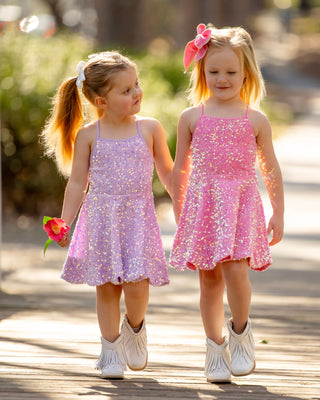 Purple - Sparkle & Shine Scalloped Sequin Skort Dress