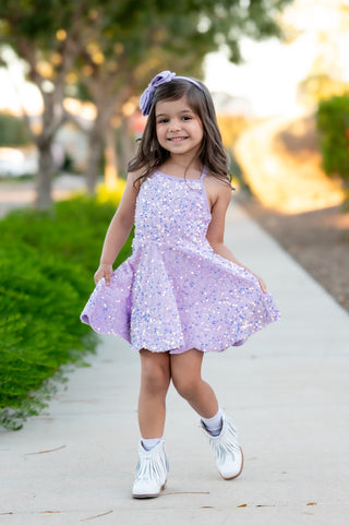 Purple - Sparkle & Shine Scalloped Sequin Skort Dress **Pre-Order ETA Mid-End of April**