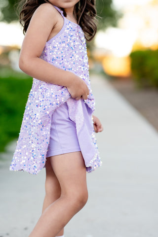 Purple - Sparkle & Shine Scalloped Sequin Skort Dress