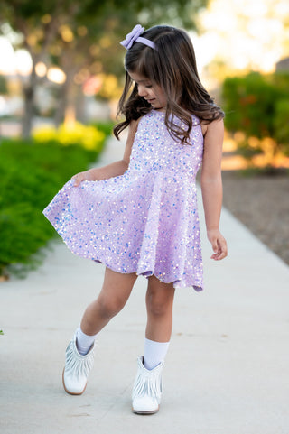 Purple - Sparkle & Shine Scalloped Sequin Skort Dress