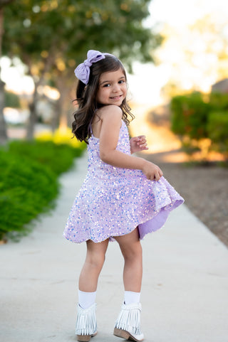 Purple - Sparkle & Shine Scalloped Sequin Skort Dress