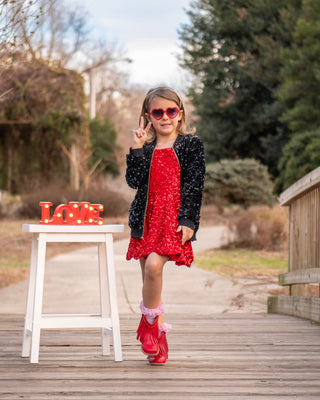 Red - Sparkle & Shine Scalloped Sequin Skort Dress **Pre-Order ETA Mid-End of April**