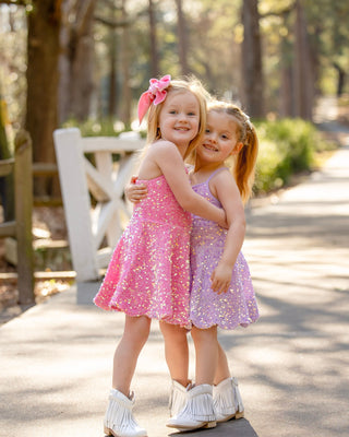 Pink- Sparkle & Shine Scalloped Sequin Skort Dress