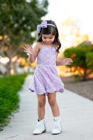 Purple - Sparkle & Shine Scalloped Sequin Skort Dress