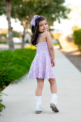 Purple - Sparkle & Shine Scalloped Sequin Skort Dress