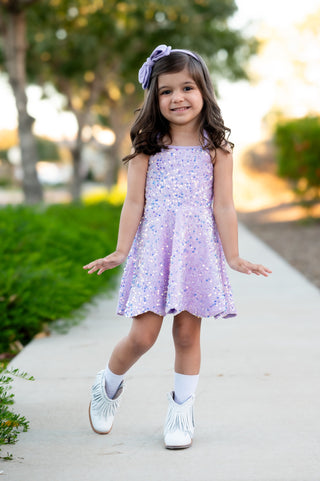 Purple - Sparkle & Shine Scalloped Sequin Skort Dress LIV + STELLA Purple - Sparkle & Shine Scalloped Sequin Skort Dress LIV + STELLA