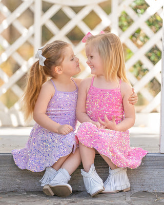 Pink- Sparkle & Shine Scalloped Sequin Skort Dress