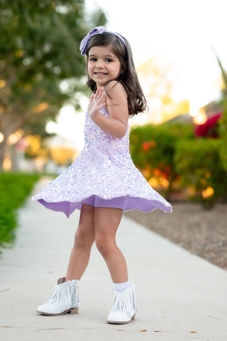 Purple - Sparkle & Shine Scalloped Sequin Skort Dress