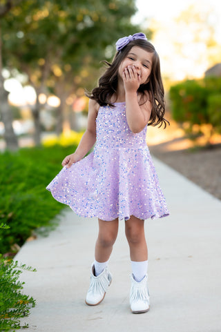 Purple - Sparkle & Shine Scalloped Sequin Skort Dress