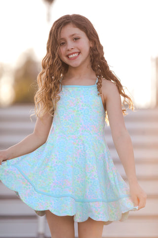 Neon Glow- Blue Scalloped Dress Neon Glow- Blue Scalloped Dress