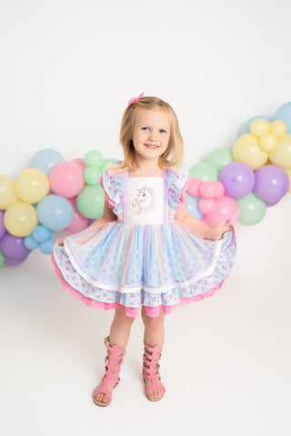Rainbow Unicorn Wishes Pinafore Set