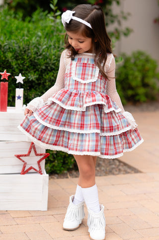 Liberty Lane Plaid Overalls Dress