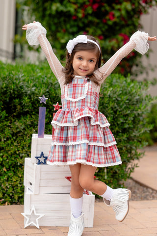 Liberty Lane Plaid Overalls Dress **Pre-Order ETA ships Mid May**