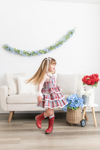 Liberty Lane Plaid Overalls Dress
