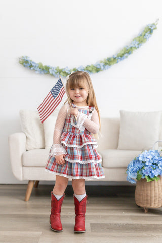 Liberty Lane Plaid Overalls Dress