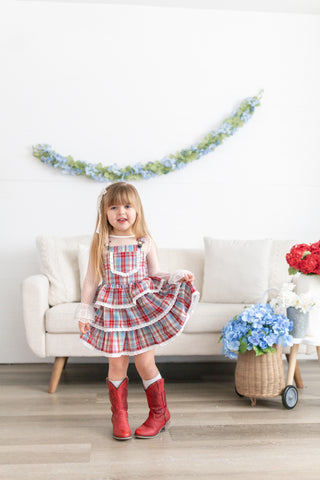 Liberty Lane Plaid Overalls Dress