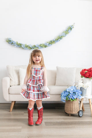 Liberty Lane Plaid Overalls Dress