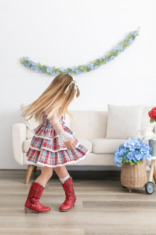 Liberty Lane Plaid Overalls Dress