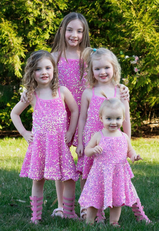 Pink- Sparkle & Shine Scalloped Sequin Skort Dress