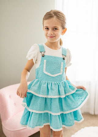 Pixie Wishes & Hearts Eyelet Overalls Dress Set