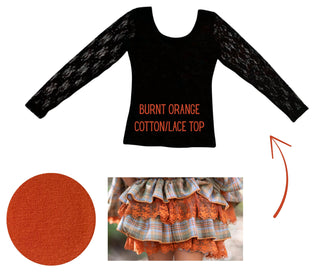 Burnt Orange- Cotton Lace Long Sleeved Top- **Pre-Order ETA 8 Weeks**