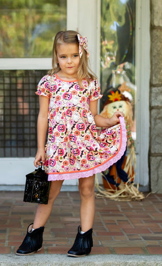 Pink Jack O Lantern Twirl Dress Set-Ready to Ship