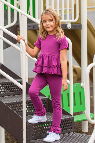 Purple Ruffled Cardigan 3 Piece Bundle Set **ETA October**