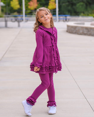Purple Ruffled Cardigan 3 Piece Bundle Set **ETA October**