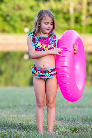 Neon Safari Splash 3 Piece Bikini and Rashi Swim Set **Pre-Order** In production ships Mid-End of May**