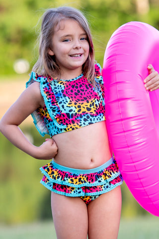 Neon Safari Splash 3 Piece Bikini and Rashi Swim Set **Pre-Order** In production ships Mid-End of May**