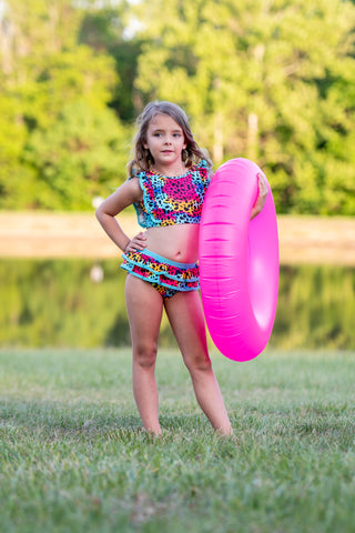 Neon Safari Splash 3 Piece Bikini and Rashi Swim Set **Pre-Order** In production ships Mid-End of May**