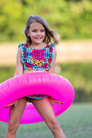 Neon Safari Splash 3 Piece Bikini and Rashi Swim Set **Pre-Order** In production ships Mid-End of May**