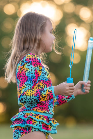 Neon Safari Splash 3 Piece Bikini and Rashi Swim Set **Pre-Order** In production ships Mid-End of May**