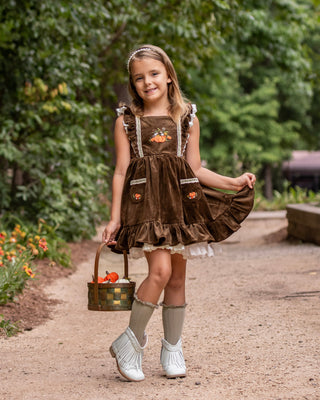 Pumpkin Harvest Velvet Couture Pinafore Set **Pre-Order ETA end of August**