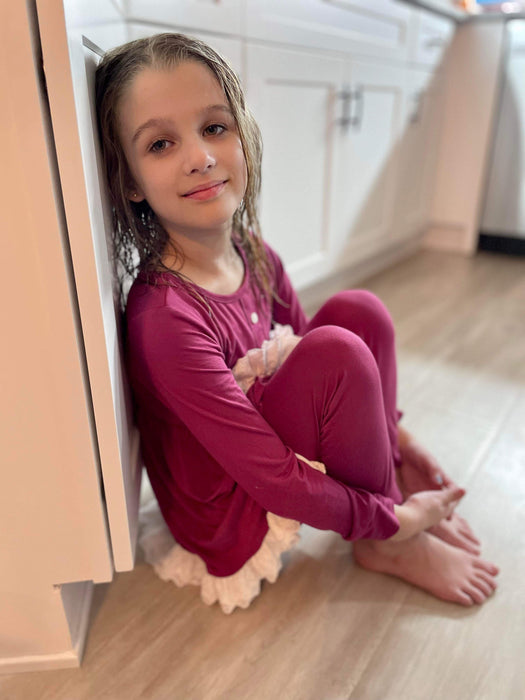 Burgundy- Bamboo Playwear 2 Piece Set Long Sleeved