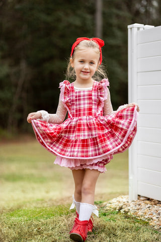 Sweetheart's Tartan Pinafore Set- Ready to ship!