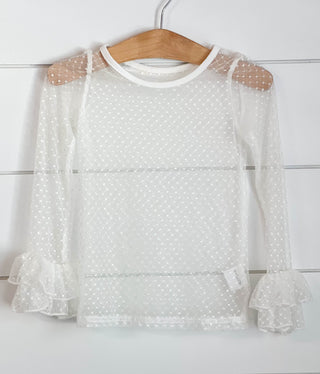 Lace Layering Top Swiss dot with ruffled sleeves